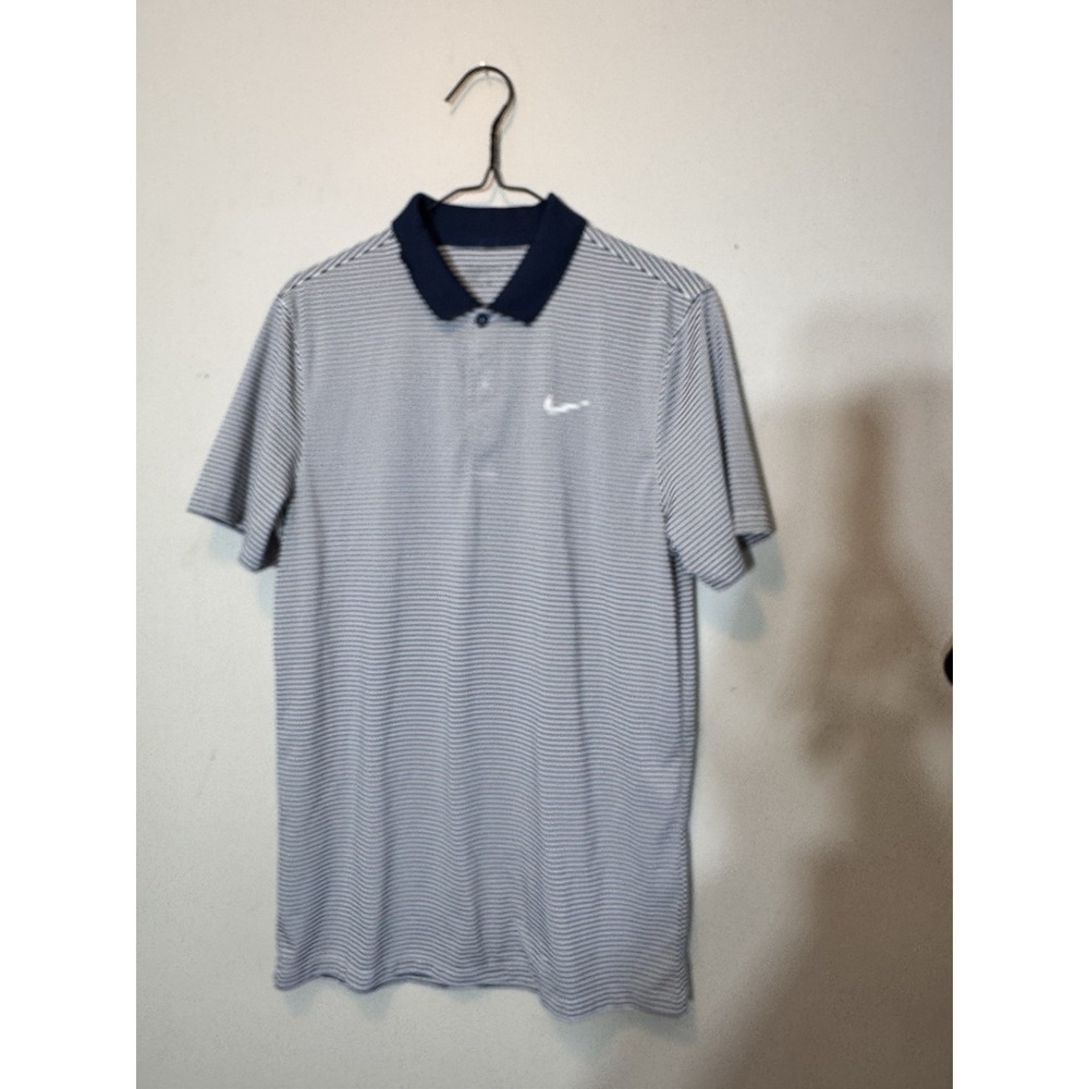 Men's size, small Nike Golf Performance Dri Fit Polo Shirt Navy White Striped